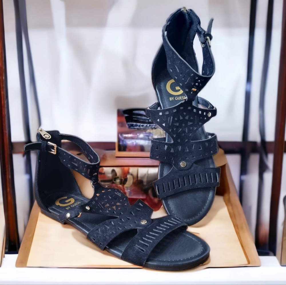 Guess Black & Gold Cut Out Sandals